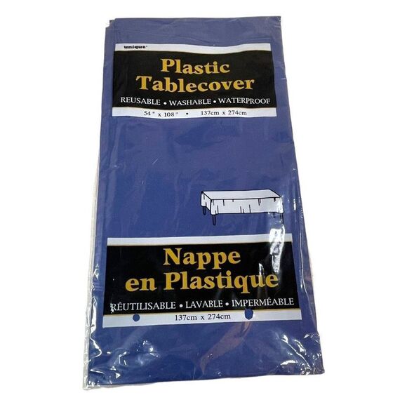 Vintage Picnic Table Navy Blue Plastic Tablecloth 54” X 108” Reusable Waterproof - Picture 1 of 4